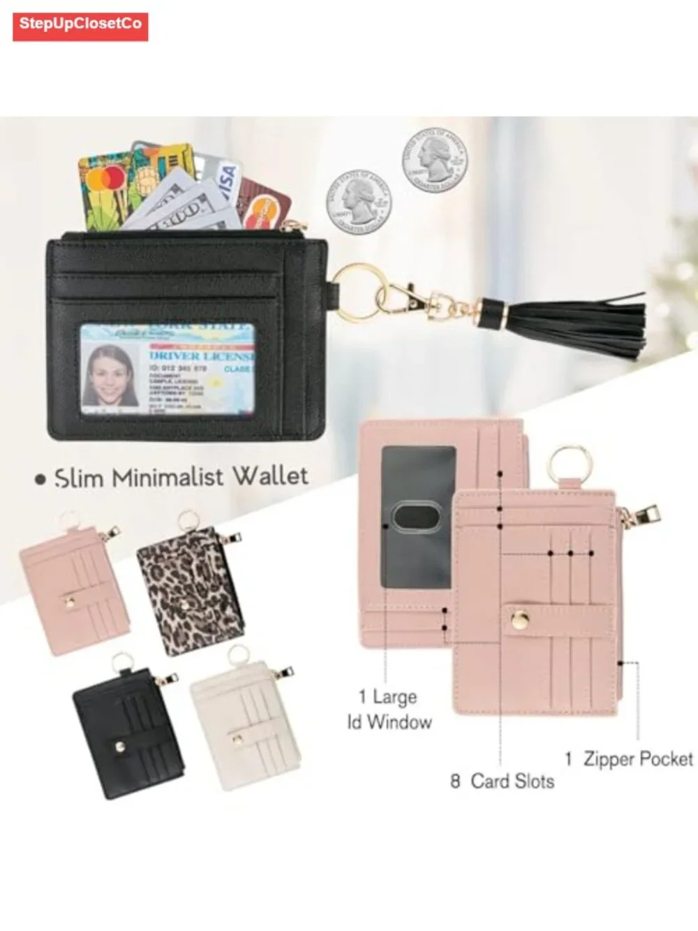 Women's Vegan Leather RFID Wristlet Wallet with Keychain, Card Holder & ID